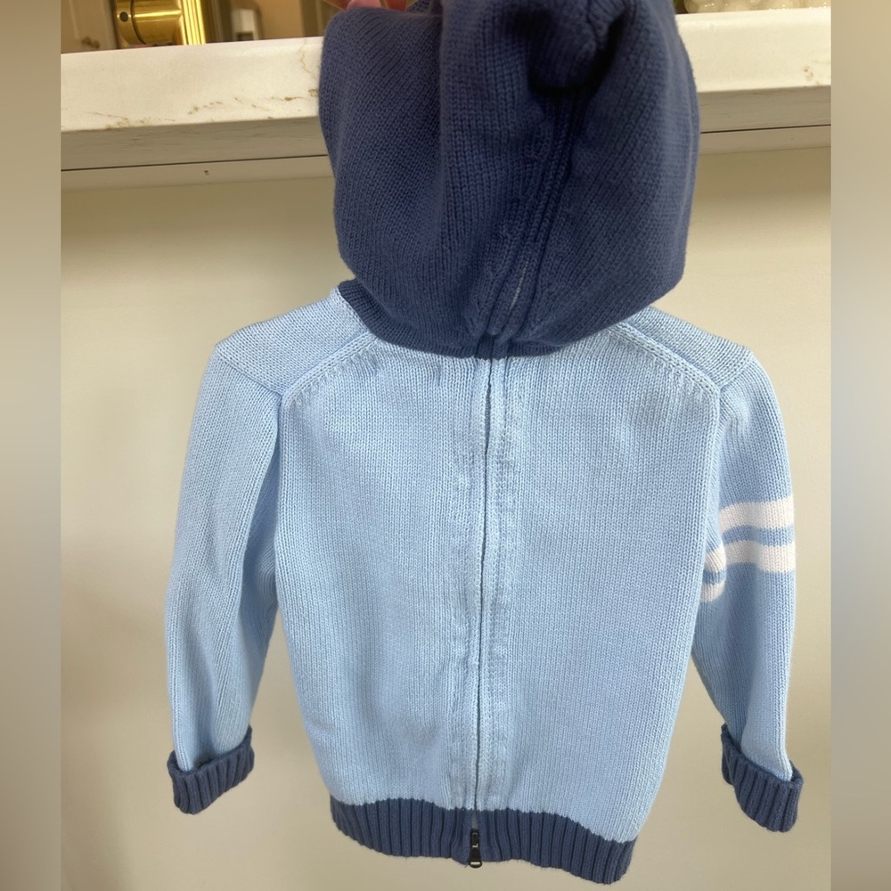 Ralph Lauren Light Blue Knit Hoodie with Navy Polo Logo - Toddler Boy 24 Months - Picture 6 of 8